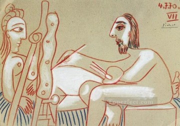 Nude Painting - The Artist and His Model 3 1970 Abstract Nude